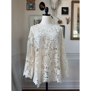 It’s Pink Cream Open Knit Crochet Long Sleeve Top XXL